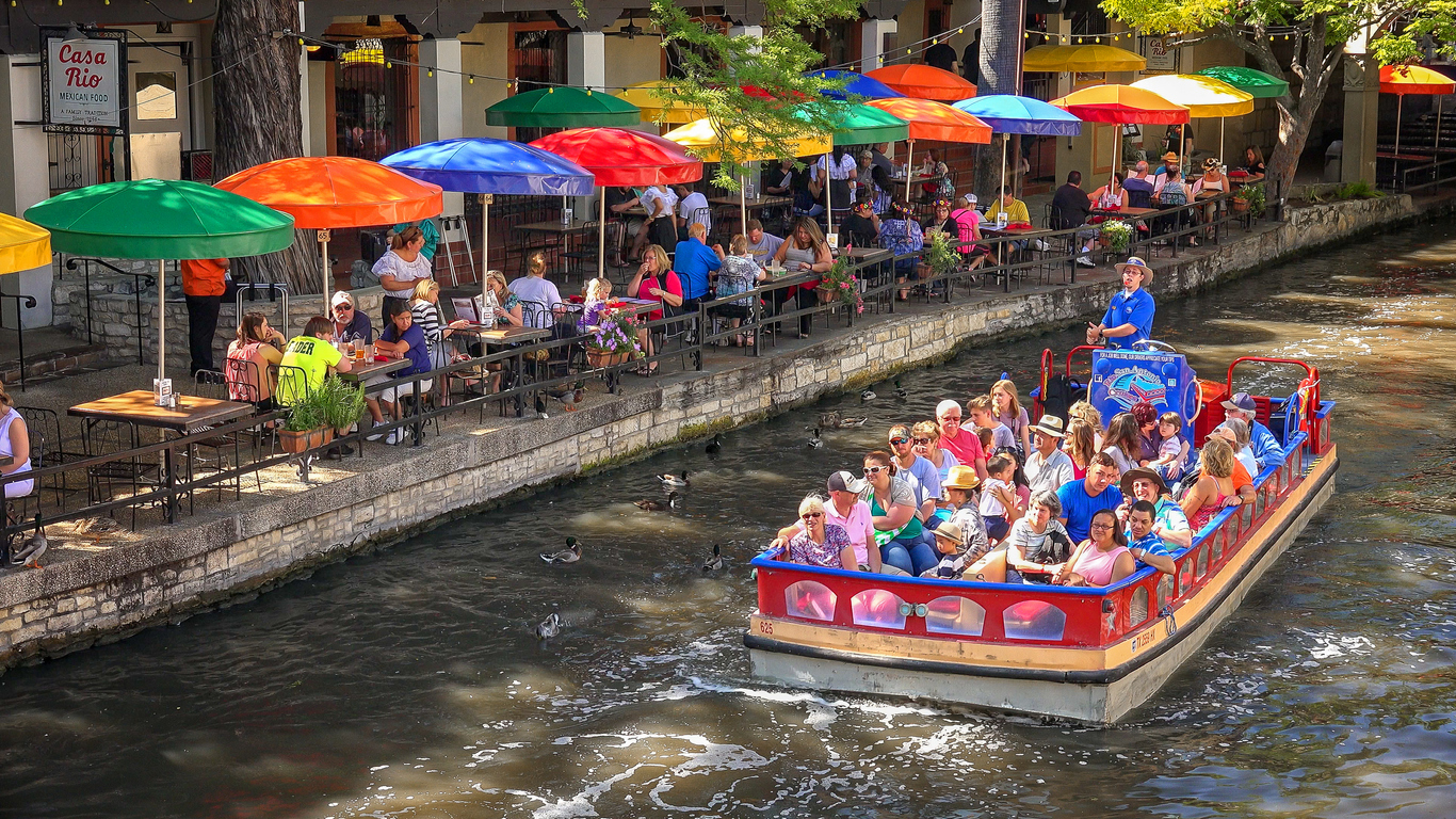 tour boat at the San Antonio River Walk, Texas